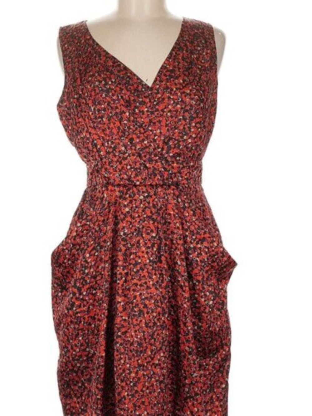 Elegant Red and Black Patterned Midi Dress Seamline by Cynthia Steffe